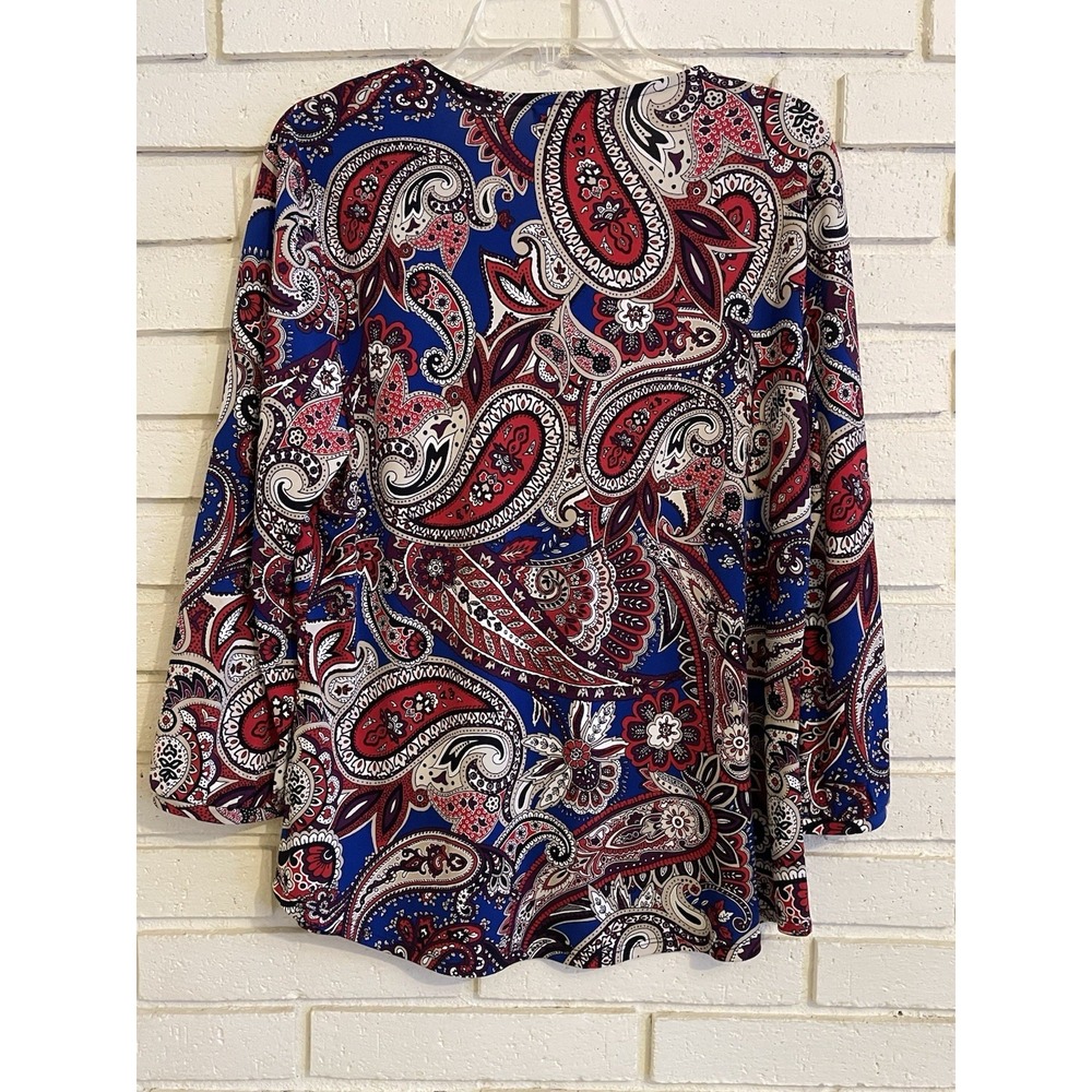 Liz Claiborne Career Women Paisley 3/4 Sleeve Blouse Multicolor Size Lg Tie Neck - Picture 4 of 5